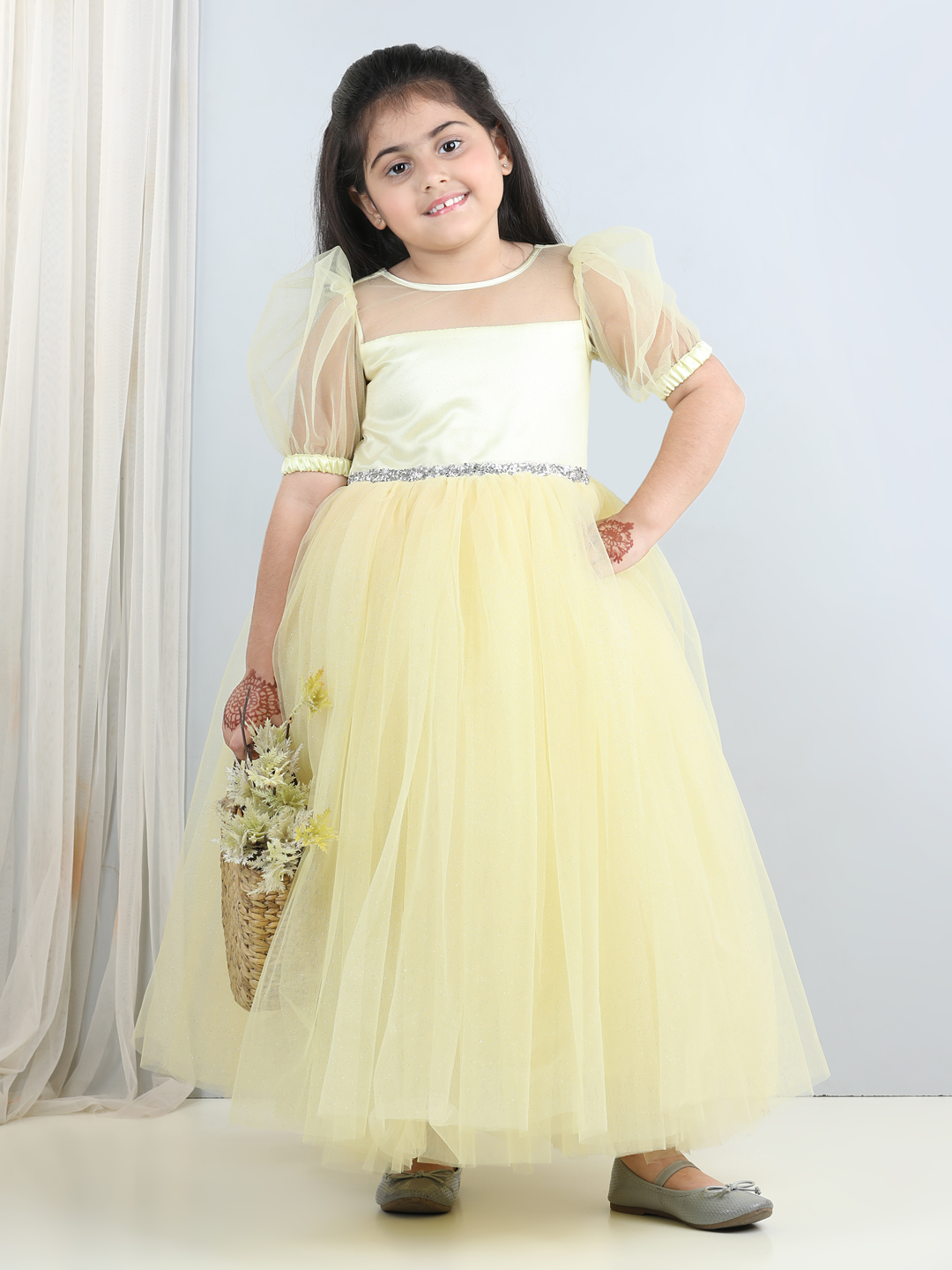 Lemon yellow full length girls  Dress