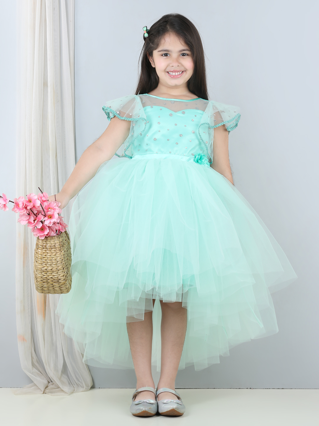 Sea green Hi-low girls  Dress