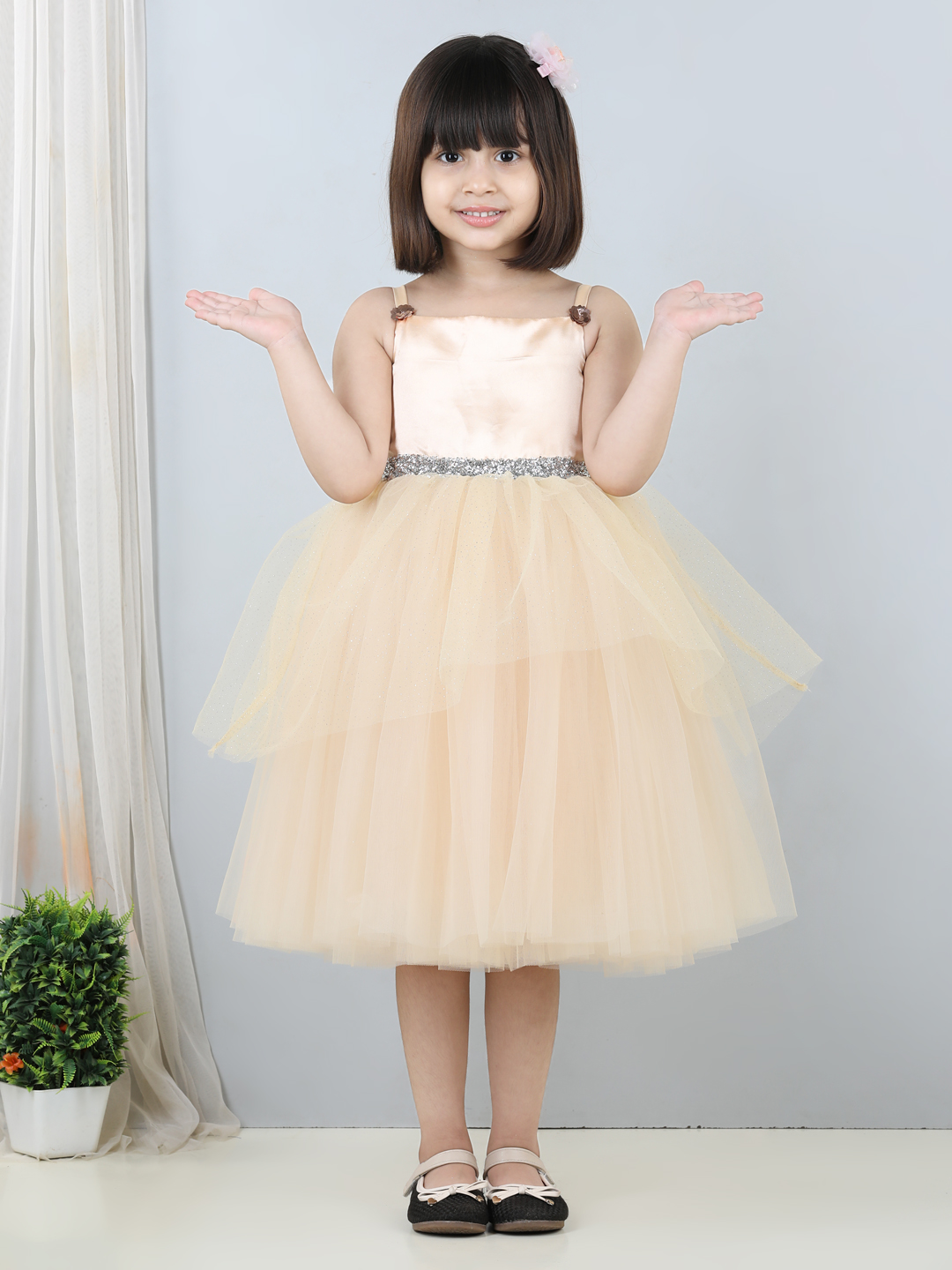 Golden knee length girls dress