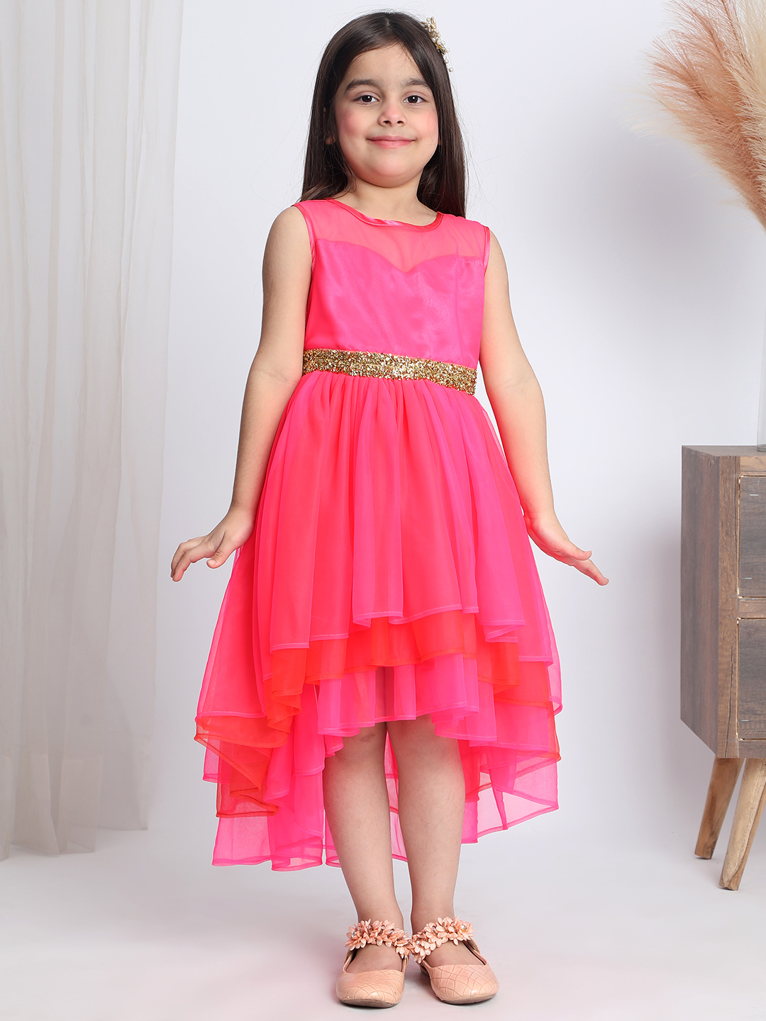 Fucshia Pink Hi-low girls  Dress