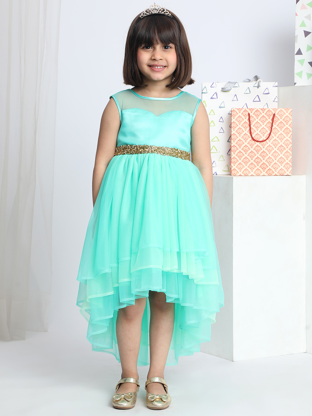 Sea Green Hi-low girls  Dress