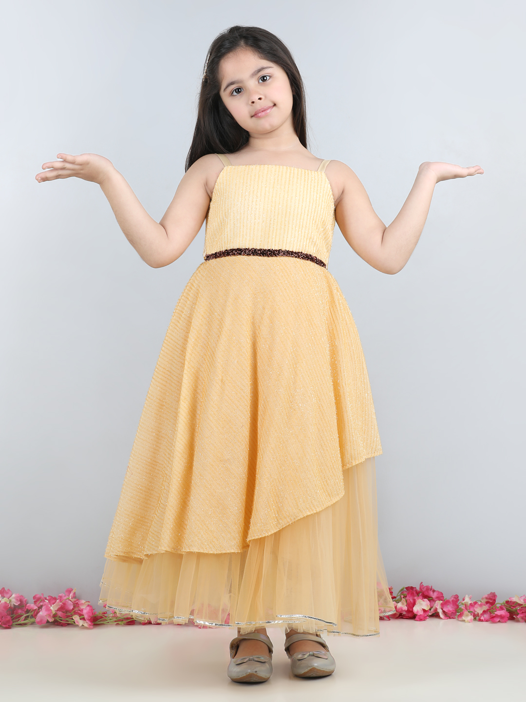 Golden  full length girls  Dress