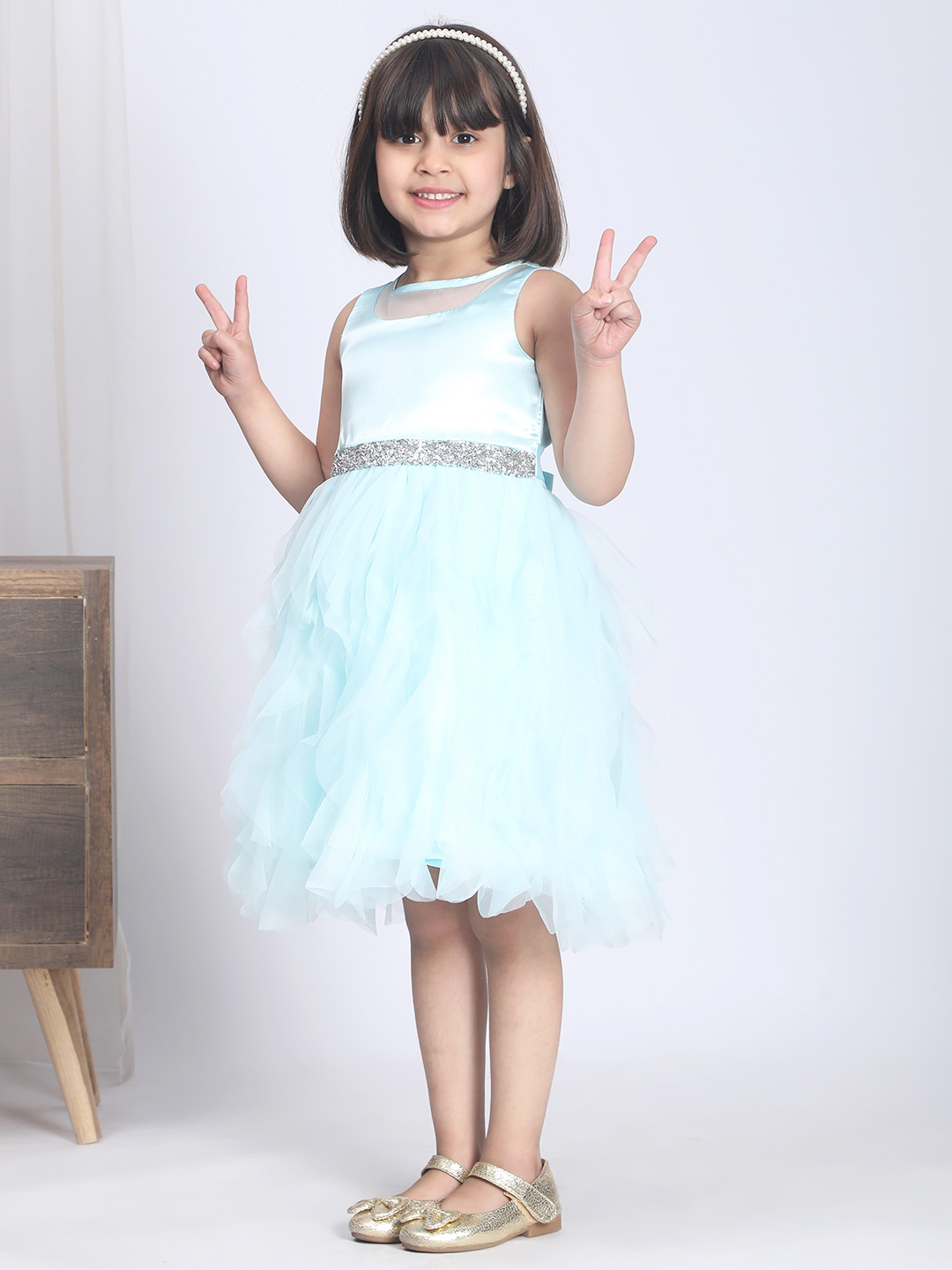 Sky blue knee length girls dress