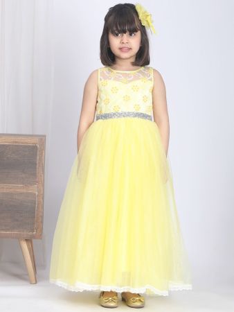 Lemon Yellow full length girls  Dress